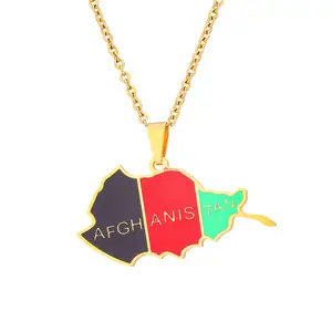 Pendant Necklace Men's and Women's Stainless Steel Fashion Ethnic Style Afghanistan Map Pendant Necklace Enamel Geometric Trendy