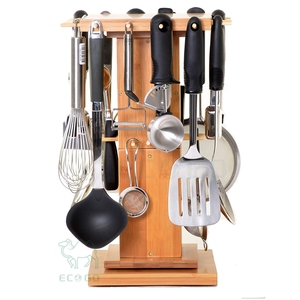 Bamboo Standing Type Utensil Holder for <b>Kitchen</b> Countertop Durable Multifunction Spoon Fork <b>Storage</b> Organizer - Product Image 3