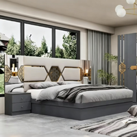 Ensemble de chambre à coucher Runwood de luxe moderne en bois massif, lit double avec rangement et tiroirs pour la maison, l'hôtel, l'appartement ou la villa