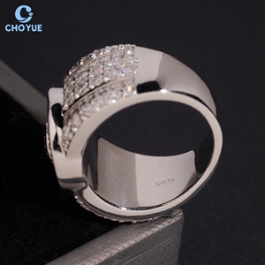 Anillo de Diamantes de Plata S925 con Moissanita VVS, Anillo Completamente Pavimentado para Fiesta, Corte Baguette y Redondo, Joyería Fina Estilo Hip Hop - Product Image 3