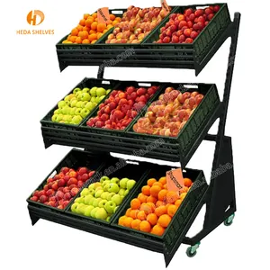 Подвижная витрина HEDA для фруктов и овощей, полки для супермаркета, деревянные с колесами