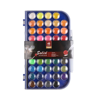 Peintures à l'aquarelle en pastilles, vente chaude de notre usine chinoise, coffret de 12, 16, 24, 28, 36, 48 couleurs en boîte plastique avec pinceau offert