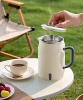 Bouilloire électrique portable d'extérieur à double paroi en acier inoxydable 304 avec pot intérieur sans soudure de 0,6 L, base d'alimentation séparée, vente chaude