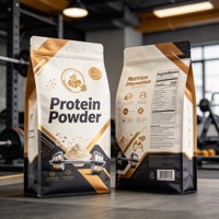 Sachet à fond plat personnalisé pour poudre protéinée, qualité alimentaire, refermable avec fermeture éclair, logo personnalisé, emballage plastique PE