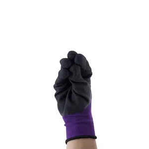 High Quality 13G Purple Polyester Black Latex Crinkle 3 Quarter Coated Finish Gloves Work Gloves Latex