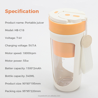 Draagbare sapcentrifuge USB oplaadbare mini blender reis- en outdoor-sapcentrifuge zonder snoer met rietje