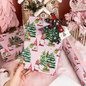 Papier cadeau gnome rose réversible, papier cadeau de Noël personnalisé, emballage aquarelle gnome, papier d'emballage pour sapin de Noël - Product Image 2