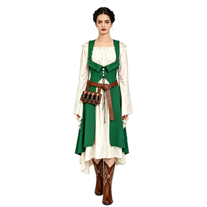 Robe de demoiselle médiévale de la Renaissance avec gilet - Corset vintage européen à double couche - Costume de cosplay de <span class=keywords><strong>princesse</strong></span> pour Halloween - Product Image 5