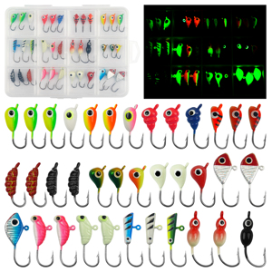 Kit de Señuelos de Pesca en Hielo que Brillan en la Oscuridad, 36 Piezas, Cabeza de Señuelo <span class=keywords><strong>con</strong></span> Caja de Aparejos para Pescar Panfish, Walleye, Crappie, Perch, Bluegil, Trucha - Product Image 1