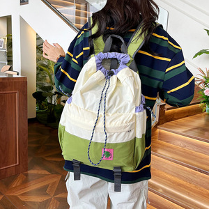 <b>Drawstring</b> <b>Backpack</b> Off White And Green Large Capacity Lightweight Female Outdoor Sports Everyday Use Summer 2025 - Product Image 1