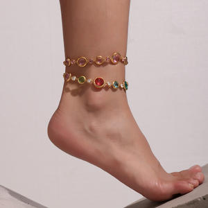 高品質18K金メッキステンレススチール製レディースチェーンリンクブレスレット、カラフルなガラスストーンのクラウン模様、完璧な贈り物 - Product Image 5