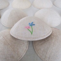 Top Kipot flor bordado Lino Kippah judío Ahava personalizar Kippot para boda Bat Mitzvah Judaica regalo Yarmulke
