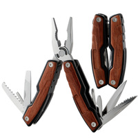 Outil multifonction pliable en acier inoxydable OEM, pinces, couteau de poche à manche en bois, équipement de survie pour le camping en plein air