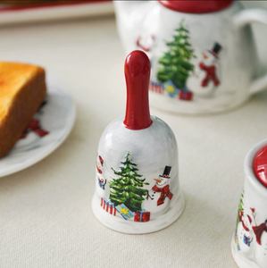 Campana de Mano de Cerámica Navideña al por Mayor, Campana de Cena de Estilo Europeo Vintage con Estampado de Muñeco de Nieve - Product Image 3