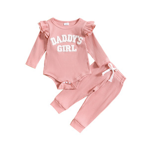 Vêtements pour enfants <span class=keywords><strong>Combinaison</strong></span> longue à manches longues pour <span class=keywords><strong>fille</strong></span> Couleur bonbon Côtelé Broderie de lettres Douceur en coton Mode - Product Image 5