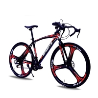 Vélo de route pour homme adulte avec cadre en carbone, fourche, logo personnalisé, 27 pouces, 24 vitesses, roues 700C à trois couteaux, freins à double disque