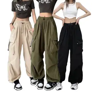 Wholesale Women'S Casual Spandex Trousers Elastic Waist With Pocket Xl Size Y2k Cargo Baggy Cargo Pants Women For Women Ladies
