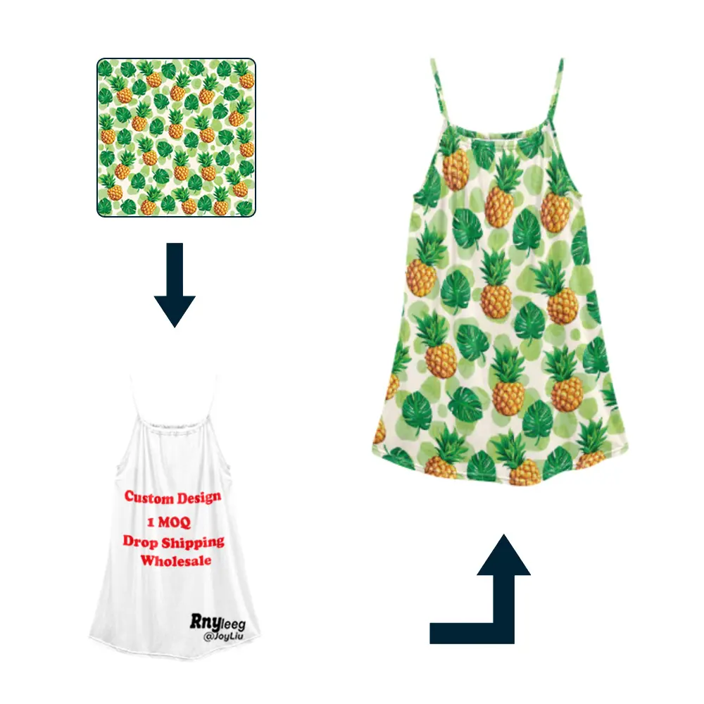 Hot Selling Custom Camisole Dress Print On Demand Custom Spaghetti Strap Dress Summer Beach Casual Dresses