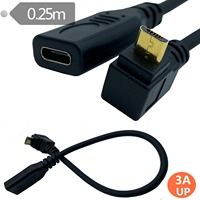 Câble de charge USB 2.0 micro mâle vers type C femelle, angle 90 degrés, gauche, droite, haut, bas