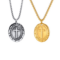 Liontin Salib Religius Vintage Punk, Kalung Perhiasan Fashion Baja Anti Karat PVD, Aksesoris Grosir untuk DIY Pria