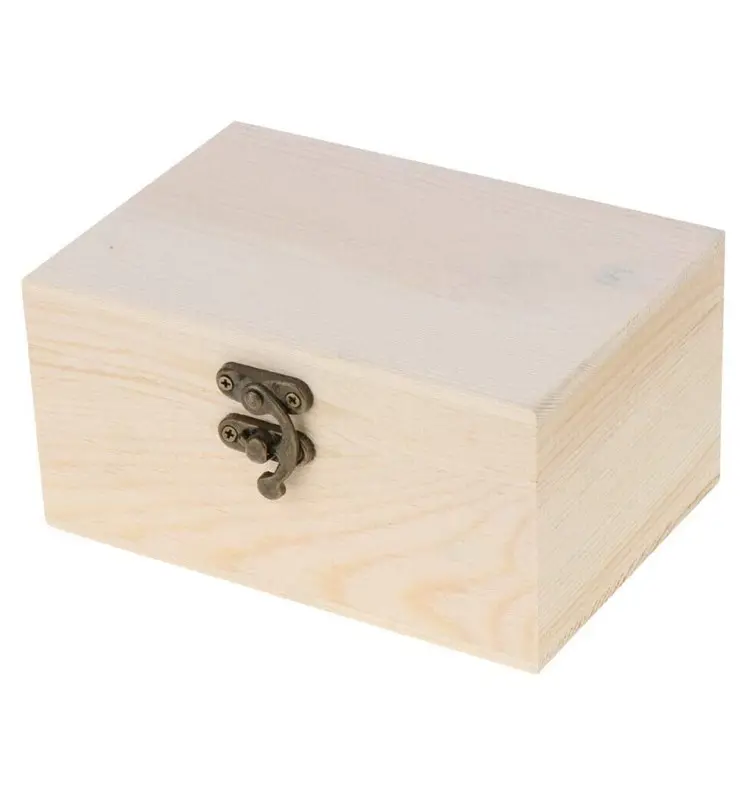 작은 직사각형 미완성 나무 상자 걸쇠 스토리지 케이스