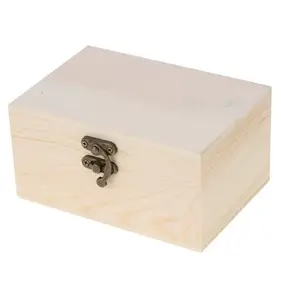 Caja de madera pequeña rectangular sin terminar con cierre para caja de almacenamiento