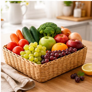Vintage Woven Water Hyacinth <b>Storage</b> Basket Rectangle Handmade Fruit and <b>Vegetable</b> Organizer Home Kitchen - Product Image 4
