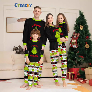 Cartoon Weihnachts-Familien-Pyjama-Set Weiche Lässige Langarm-Hosen mit Alphabet-Druck Hauskleidung Eltern-Kind-Partnerlook - Product Image 1