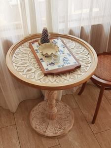 <span class=keywords><strong>Table</strong></span> basse d'angle médiévale rétro en bois massif Design moderne avec sculpture sur verre sculpté <span class=keywords><strong>Table</strong></span> d'appoint décontractée - Product Image 3