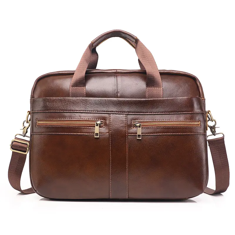 OEM Business Men Office Computer Mens Brown Messenger Bag Real Pure Genuine Leather Laptop Briefcase