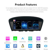 Pantalla Táctil de 8.9'' 1920x720 con CarPlay Inalámbrico Integrado, Android Auto y Comandos de Voz para BMW Serie 5 E60/E61/E90 2005-2008 1DIN