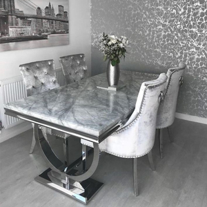 Nhanh Bán Đồ Nội Thất Nhà Cơ Sở Thép Không Gỉ Hình Chữ Nhật Bằng Đá Cẩm Thạch Hàng Đầu Bàn Ăn 6 Ghế Sang Trọng Bàn Ăn Đặt Trong Anh - Product Image 6