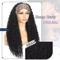 Vente en gros de perruques demi-tête de 24 pouces, vague d'eau, clip-in, fibre haute température, résistante à la chaleur, bandeau, queue de cheval, extensions de cheveux, perruques pour femmes