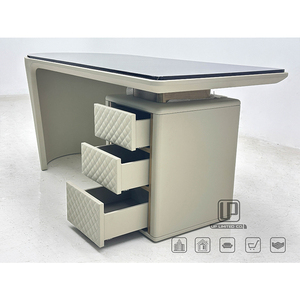 Bureau de travail incurvé de qualité supérieure, poste de travail, bureau d'étude en cuir avec tiroirs de rangement, ensemble de bureau en cuir - Product Image 4