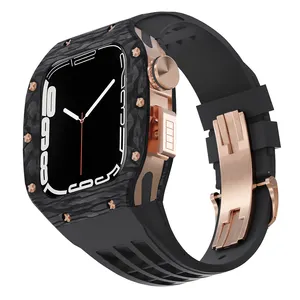 Mod kit Carbon fiber Case Fluororubber titanium band for apple watch ultra 2 strap iWatch Series 9 8 7 6 45MM 44MM