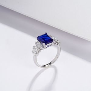 925 <b>silver</b> <b>emerald</b> cut sapphire <b>ring</b>, light luxury women's <b>ring</b> - Product Image 4