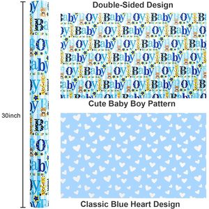 Baby Boy Shower <b>Wrapping</b> <b>Paper</b> 17 Inch X 33 Feet Blue Animal Theme Gift Craft - Product Image 3