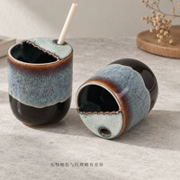 Mug en céramique vintage à glaçure réactive avec paille, style Wabi-Sabi japonais, pour le bureau et la maison, avec trou pour paille