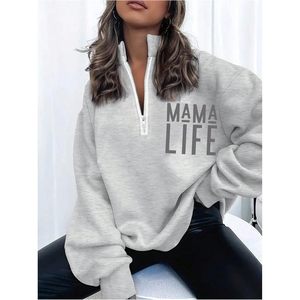 เสื้อสเวตเชิ้ตผู้หญิงแบบโอเวอร์ไซส์ คอซิป ¼ ซิป ผ้าถัก ระบายอากาศได้ดี น้ำหนัก 340 กรัม เสื้อผ้าสไตล์พรีปปี้สำหรับฤดูใบไม้ร่วง - Product Image 5