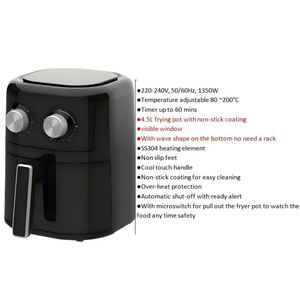 Nouvelle Friteuse à Air Électrique 4,5L 1350W avec Fenêtre Visible, Revêtement Antiadhésif, Température Réglable 80-200°C, Minuteur, Poignée Froide au Toucher, pour Usage Domestique et Hôtelier - Product Image 3