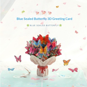 <span class=keywords><strong>Carte</strong></span> <span class=keywords><strong>de</strong></span> vœux 3D papillon en papier d'art bleu scellé pour la Saint-Valentin, la Fête des Mères, la Fête des Enseignants, bouquet <span class=keywords><strong>de</strong></span> fleurs, impression couleur - Product Image 2