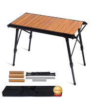 Table pliante en aluminium Orangegaz pour le camping en plein air, avec plateau en aluminium, grain de bois noir, portable, réglable en hauteur, pour pique-nique