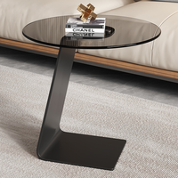 Table d'appoint moderne en verre avec structure en fer, table basse ronde, mobilier minimaliste pour salon, décoration de luxe pour la maison