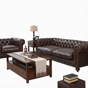 Divano Chesterfield Marrone a 3 Posti Imbottito per Soggiorno, Hotel e Villa - Product Image 1