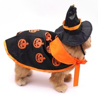 Costume d'Halloween pour animaux de compagnie : Cape et chapeau pour chien, motif citrouille, toutes saisons, style européen-américain, vêtements de transformation pour petits et moyens chiens
