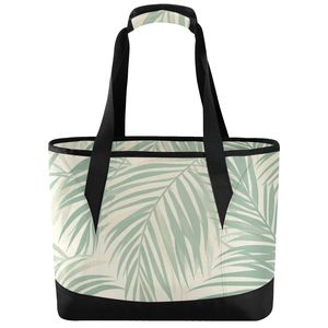 Sac isotherme pour le déjeuner, imprimé feuilles de palmier, sac isotherme réutilisable, sac à main à large ouverture pour les repas quotidiens - Product Image 1