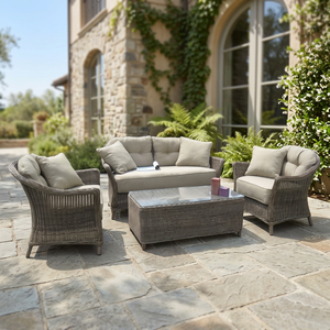 Nuova Collezione 2027: Set Divano da Giardino Klein di Alta Qualità in Rattan e Iroko, Arredamento Esterno Confortevole per Cortili e Hotel - Product Image 3