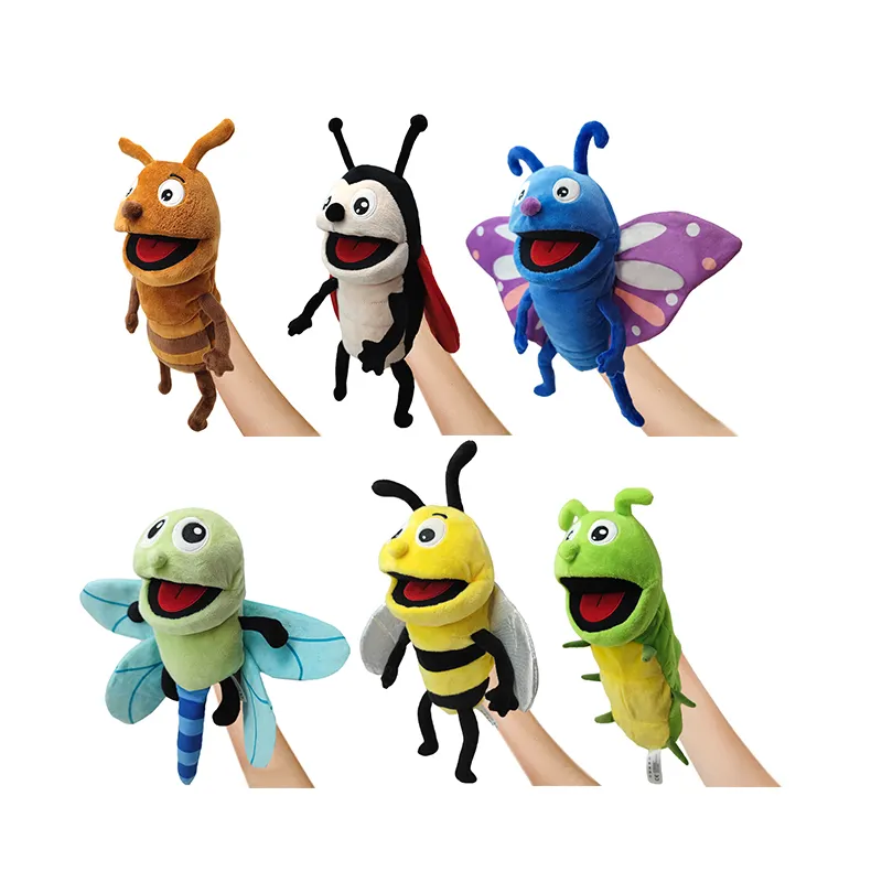 Kinder-Handpuppen-Set mit Arbeitendem Mund Kleinkind Tier-Plüschtiel Schmetterling Raupenbiene für Show Theater Geburtstagsgeschenke