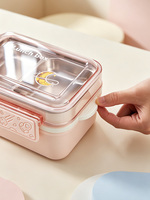 Boîte à lunch en acier inoxydable 201 à double couche avec compartiments divisés, anti-fuite, motif dessin animé en relief, pour enfants et adultes