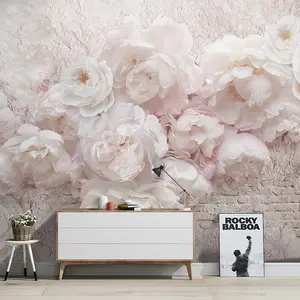 3D三维玫瑰背景壁纸美容院美甲店壁纸北欧花卉女孩卧室客厅壁画